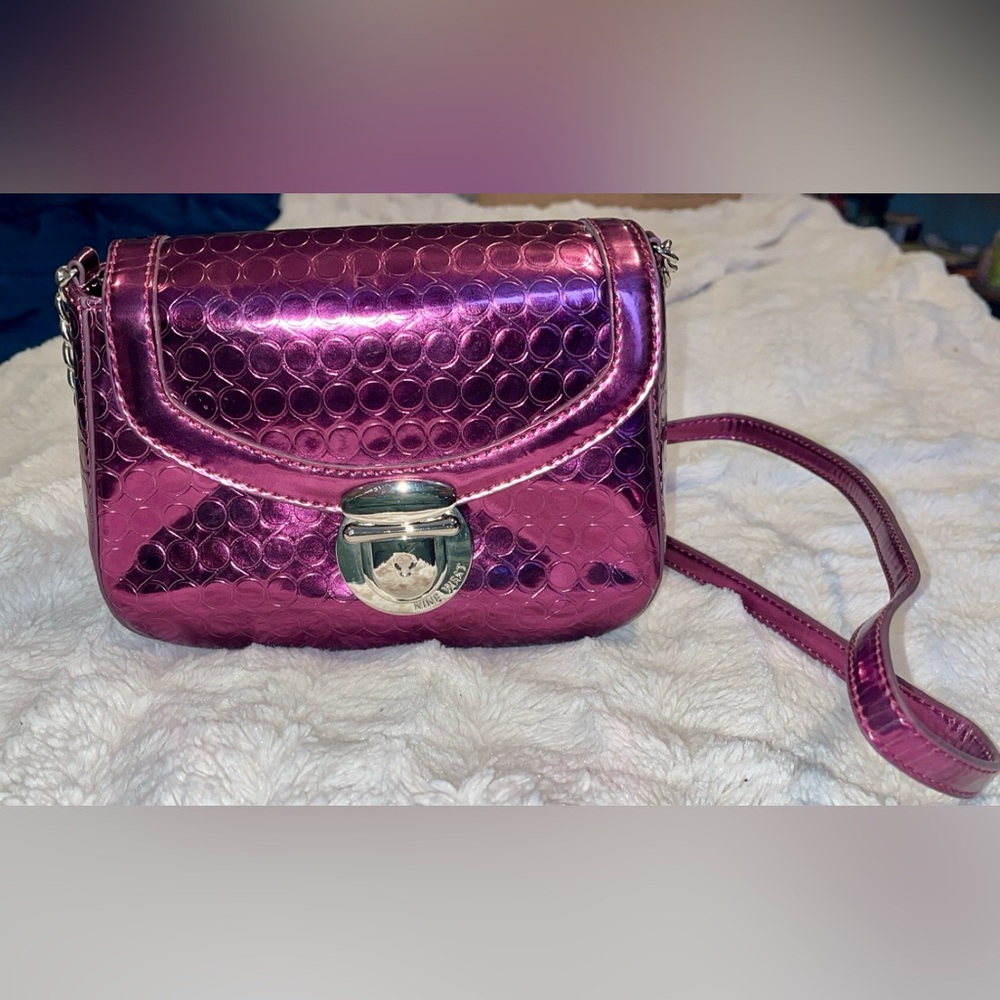 NWOT Nine West Metallic Hot Pink Crossbody Evening Bag
